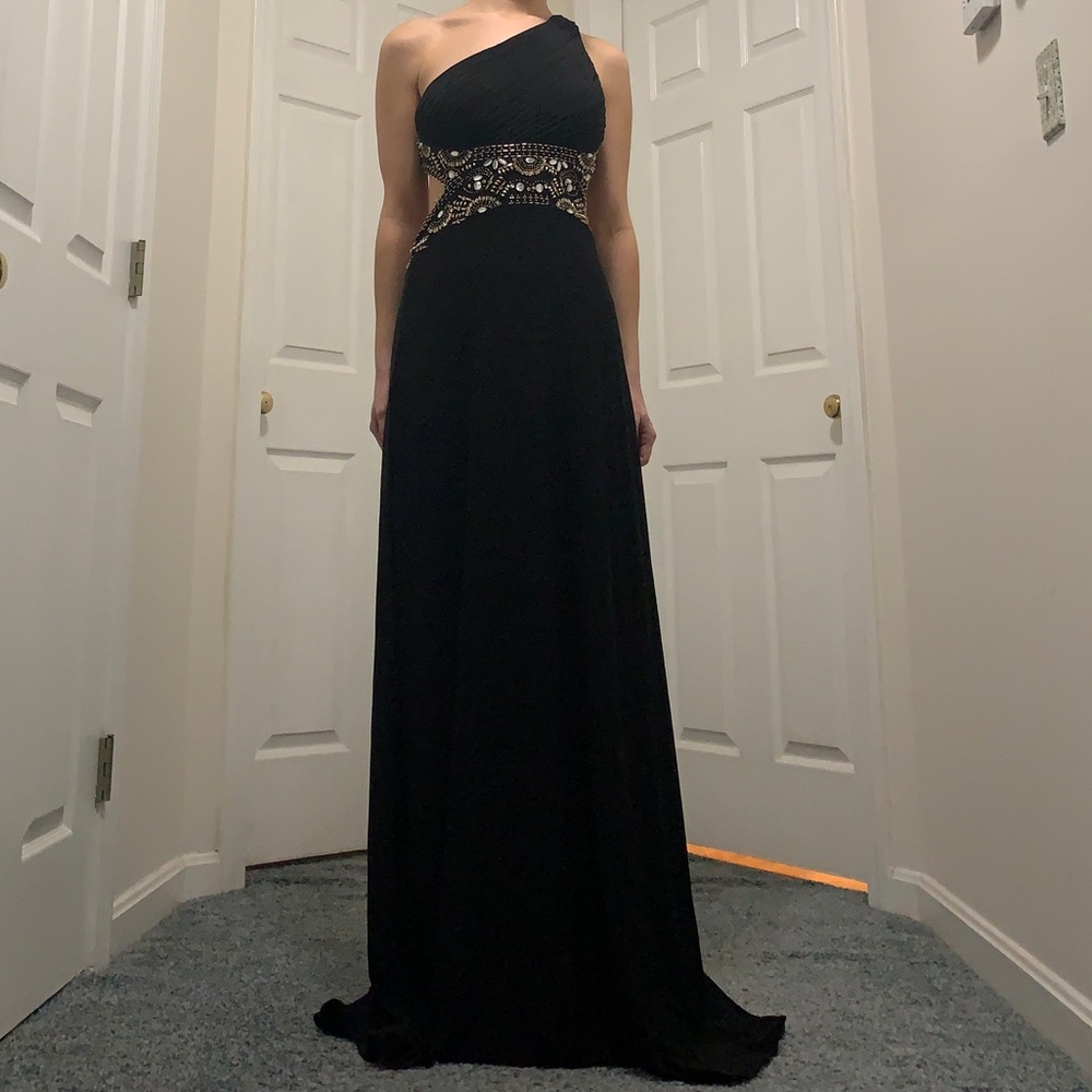 Black detailed and beaded prom dress